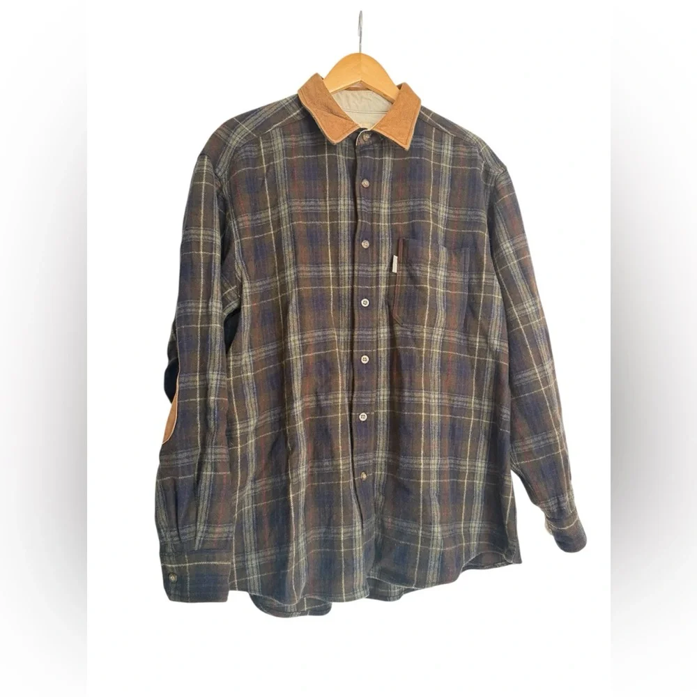 Woolrich mens dark loden green wool plaid flannel shirt XL